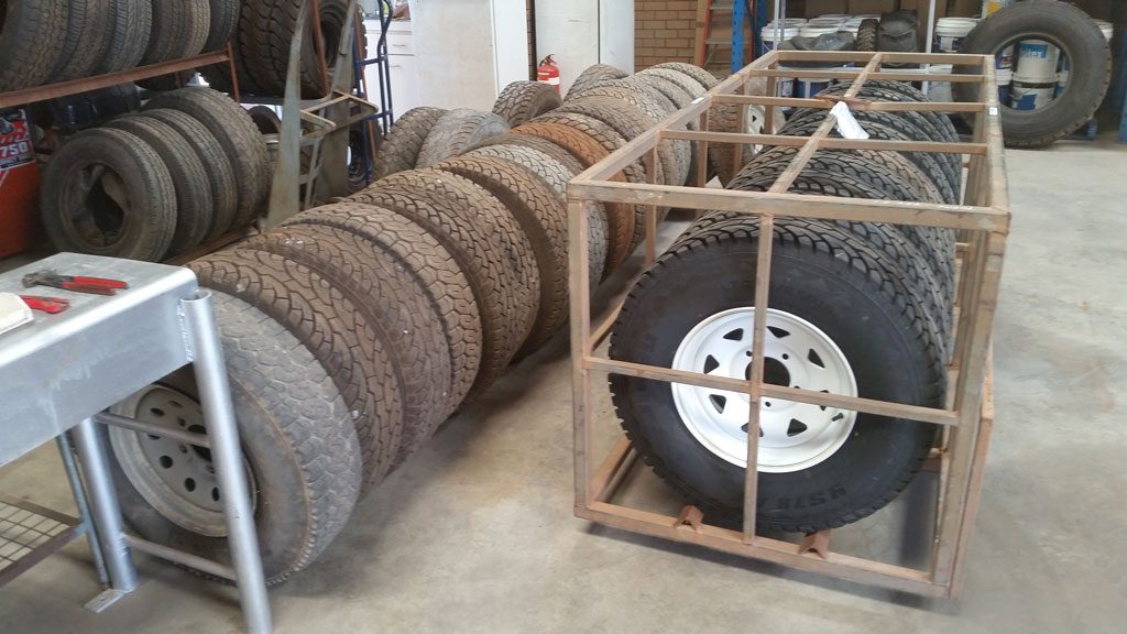 Tyres in a cage